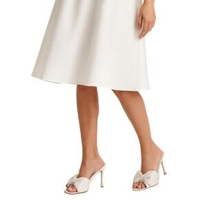 Larroude (Larroudé) Bow Mule Heels Off-White Cream Leather Size 10